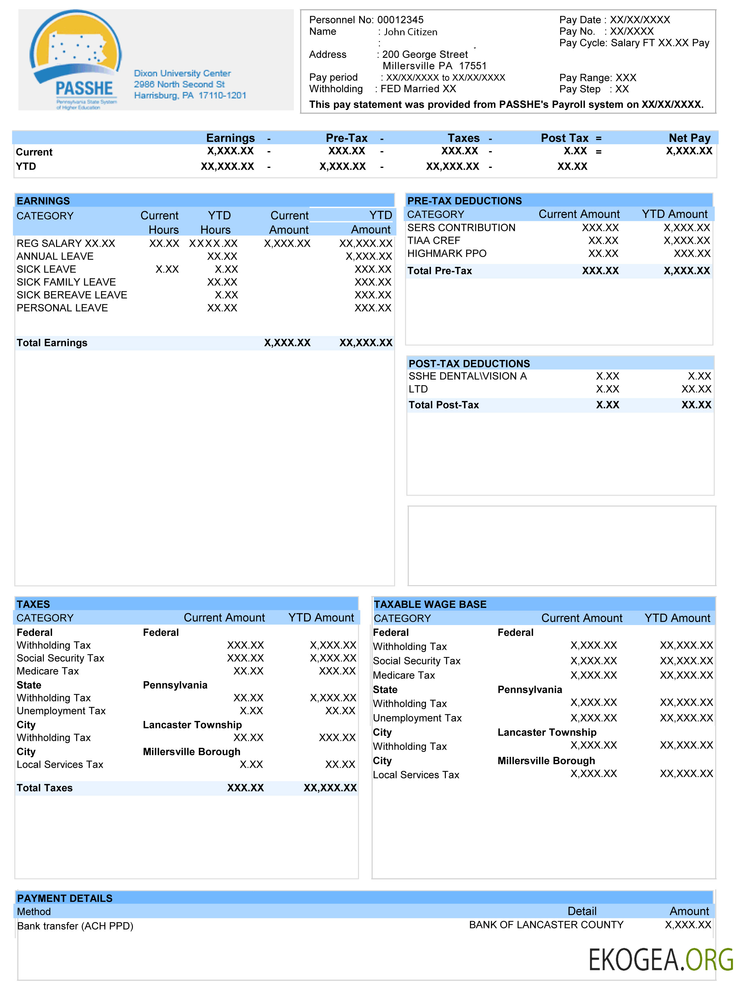 Bulletin de paie du centre universitaire USA DIXON aux formats Word et PDF